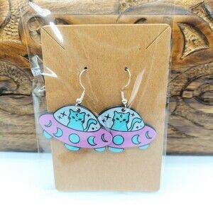 UFO Cat Earrings Spaceship